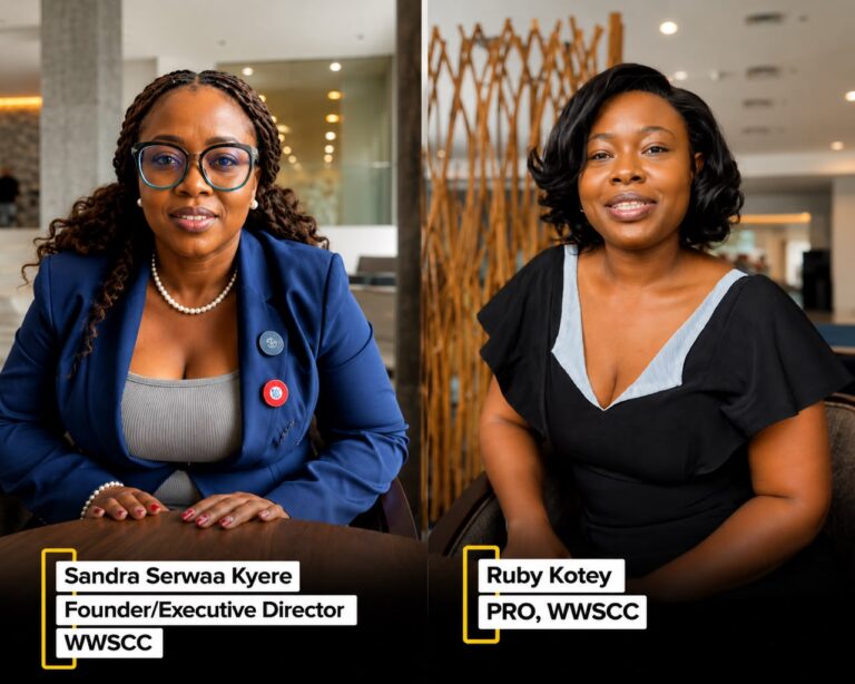 Founder/ED Sandra Serwaa Kyere and PRO Ruby Kotey highlight WWSCC’s work